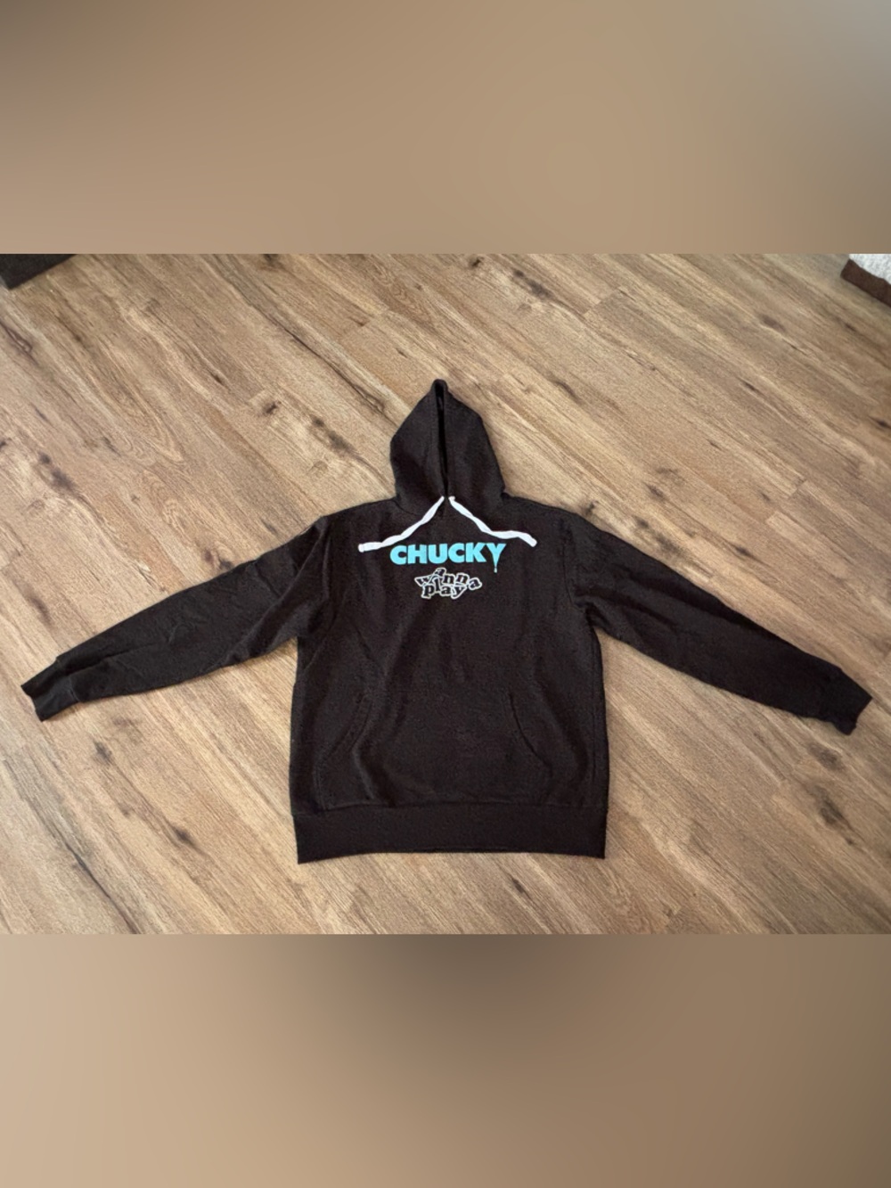 Black Chucky Graphic Hoodie with Aqua Logo